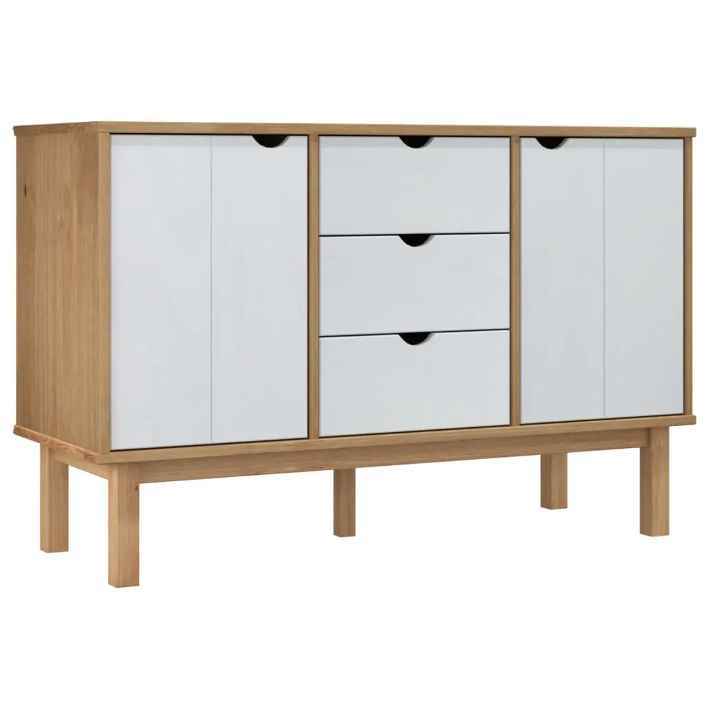 vidaXL Skjenk OTTA brun og hvit 113,5x43x73 cm heltre furu