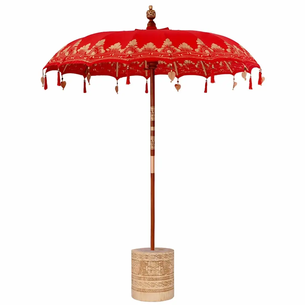 vidaXL Balinesisk parasoll med base Rød 185 x 185 x 260 cm