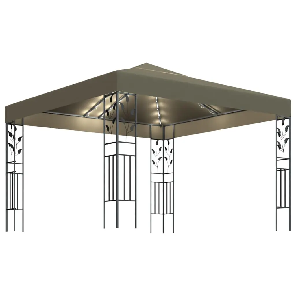 vidaXL Paviljong med LED-lysslynge 3x3 m gråbrun