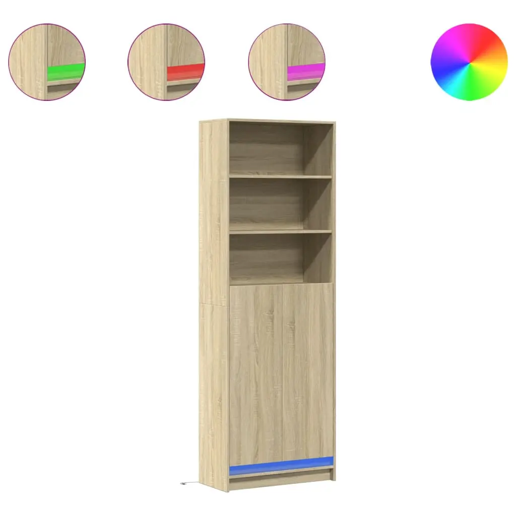 vidaXL Garderobe med LED sonoma eik 69x32,5x200 cm konstruert tre