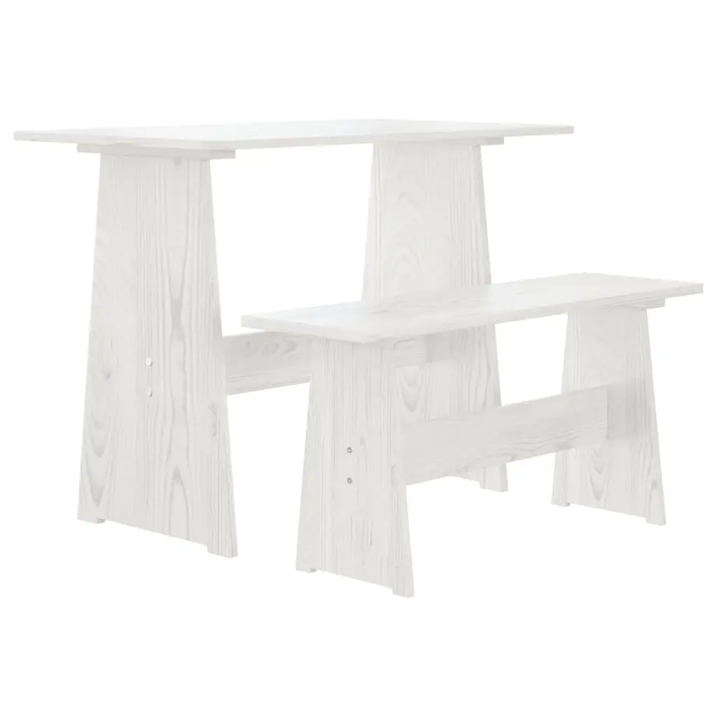 vidaXL Spisebord med benk REINE hvit heltre furu