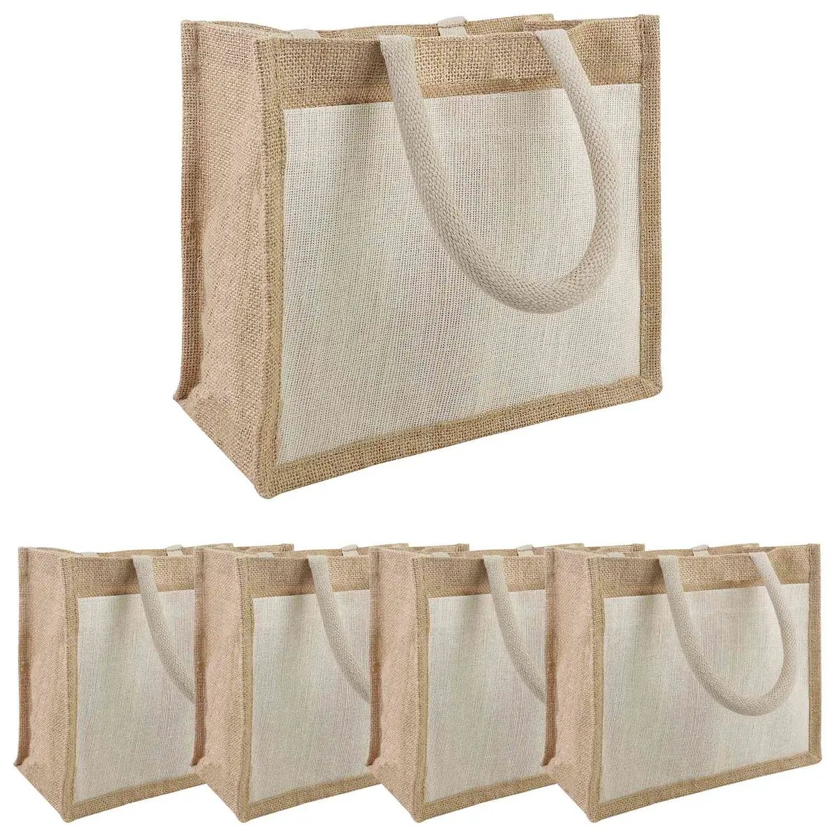 vidaXL Jute håndvesker med lomme 5 Naturlig og Hvit 26 x 22 x 14 cm