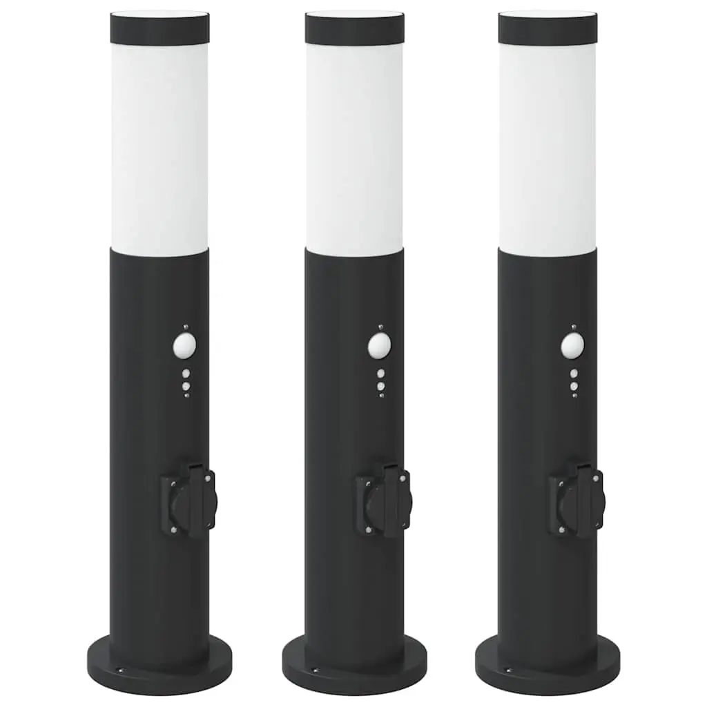 vidaXL Pullertlys med sensor og stikkontakt 3 stk 50 cm rustfritt stål IP44