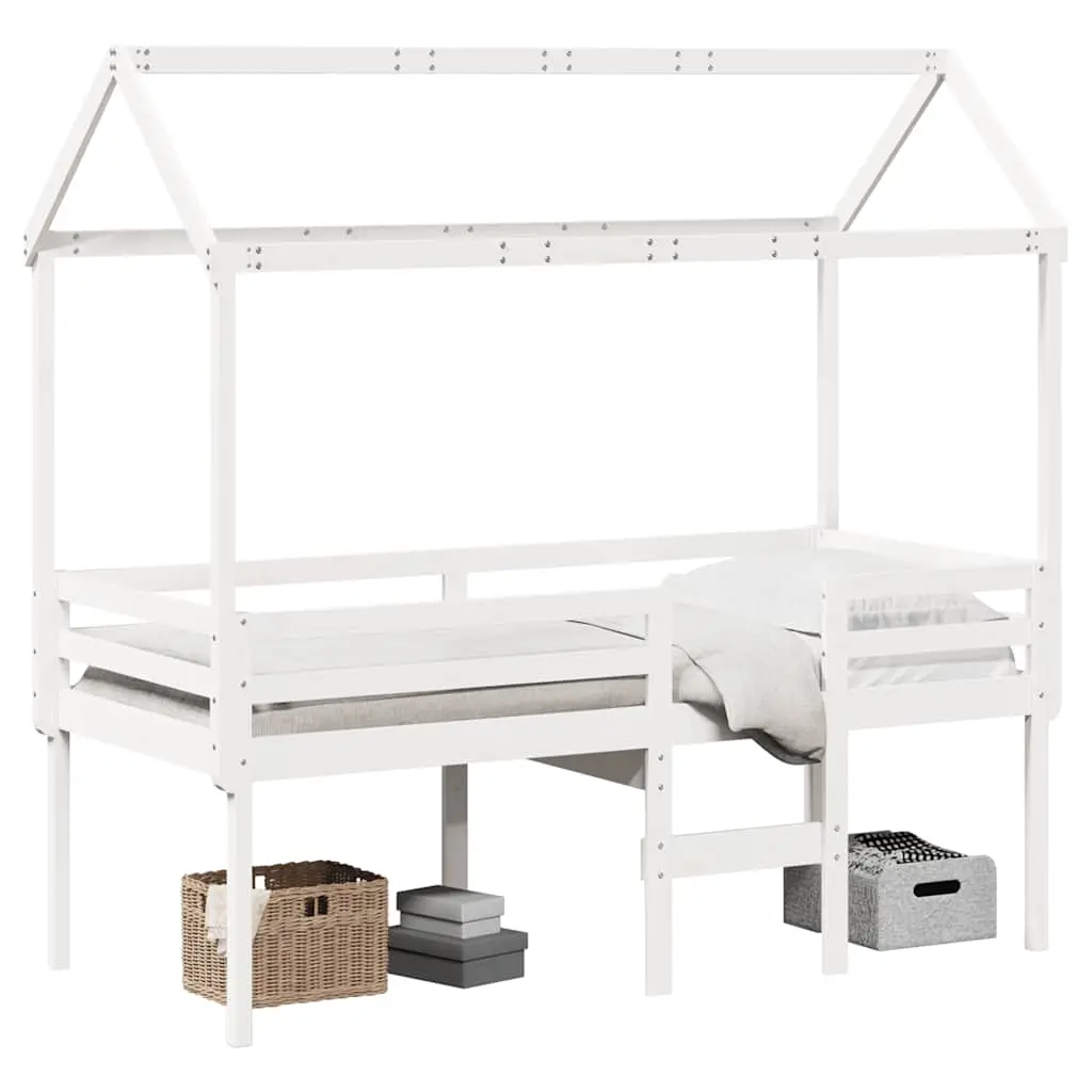vidaXL Høyseng med tak hvit 90x190 cm heltre furu