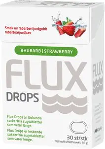 Flux Drops sugetabletter jordbær/rabarbra 30 stk