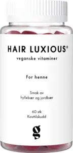 Hair Luxious for henne - veganske gummies med hyllebær og jordbærsmak 60 stk
