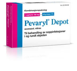 Pevaryl Depot Kombinasjonspakning Vagitorie 150 mg/Krem 1 %