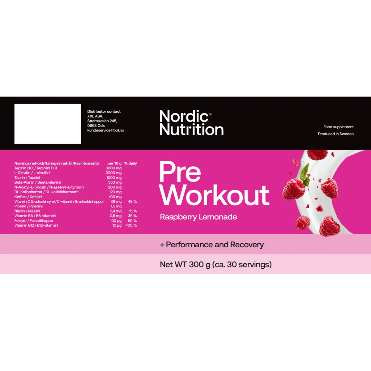 Pre Workout - Raspberry Lemonade 300 g, pre-workout-pulver